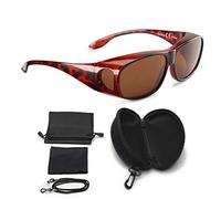 FALINGO Sur-lunettes solaires lunettes de soleil à porter sur des lunettes ÉDITION CLASSIQUE polarisées UV 400 (Leopard, Marron)