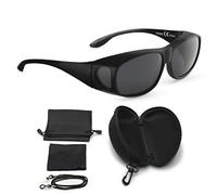 FALINGO Sur-lunettes solaires lunettes de soleil à porter sur des lunettes ÉDITION CLASSIQUE polarisées UV 400 (Noir mat, Gris)