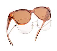 FALINGO Sur-lunettes solaires lunettes de soleil à porter sur des lunettes ÉDITION FASHION polarisées UV 400 (Leopard, Marron)