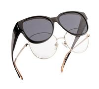 FALINGO Sur-lunettes solaires lunettes de soleil à porter sur des lunettes ÉDITION FASHION polarisées UV 400 (Noir, Gris)