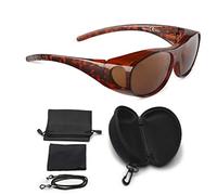 FALINGO Sur-lunettes solaires lunettes de soleil à porter sur des lunettes ÉDITION FLEXI polarisées UV 400 (Leopard, Marron)