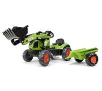 Falk 2040ML Claas Tractopelle à Pédale avec Remorque, Tractopelle avec Volant et Klaxon pour Enfants de 2 à 5 ans Jouet à Remonter - Vert