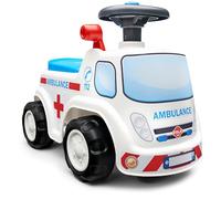 Falk - Porteur Ambulance - Volant avec klaxon - Dès 12 Mois | Volant directionnel avec klaxon, assise ouvrante et levier sonore. Fabriqué en France