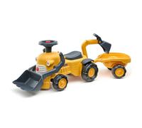 Falk - Porteur Komatsu - Pelle, excavatrice & remorque - Dès 12 Mois | Volant avec klaxon, assise ouvrante, clé sonore, pelle, excavatrice et remorque. Fabriqué en France