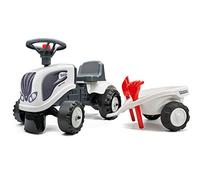 Falk - Porteur Tracteur Valtra avec remorque - Dès 12 Mois - Fabriqué en France - Pelle et râteau Inclus - 2 Styles de Personnalisation - Plaque d'immatriculation Personnalisable - 240C