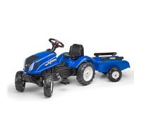 FALK Tracteur à pédales New Holland 3080AB avec remorque Fabriqué en France Dès 2 ans Bleu
