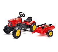 Falk - Tracteur à pédales Supercharger avec remorque - Pour enfants de 2 à 5 ans - Fabriqué en France - Capot ouvrant - Volant directionnel avec klaxon - Rouge - 2030AB
