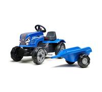 Falk - Tracteur New Holland - Capot ouvrant & remorque - Dès 2 Ans | Remorque, volant directionnel avec klaxon et siège ajustable. Fabriqué en France