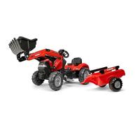 FALK - Tractopelle à pédales Case IH avec remorque - Dès 2 ans - Fabriqué en France - Pelle frontale articulée - volant directionnel avec klaxon - 961AM