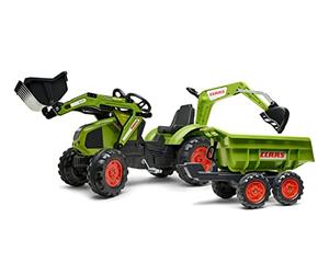 FALK - Tractopelle à pédales Claas avec excavatrice et remorque basculante - Dès 3 ans - Fabriqué en France - pelle frontale et excatrice articulées - Siège rotatif - 1010W, Vert