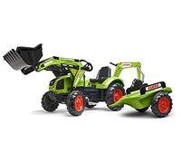 FALK - Tractopelle à pédales Claas avec excavatrice et remorque - Dès 3 ans - Fabriqué en France - Pelle frontale et excatrice articulées - Siège rotatif - 2070Y