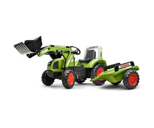 Falk - Tractopelle à pédales Claas avec remorque - Dès 3 Ans | Pelle frontale articulée - Siège ajustable - Tracteur enfant - Fabriqué en France - Jeux extérieur enfant - 1040AM