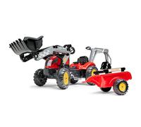 FALK - Tractopelle à pédales Farm Lander avec excavatrice et remorque - Rouge - Fabriqué en France - Pelle Frontale et excatrice articulées - Dès 2 Ans - 2058N