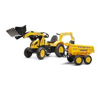 Tractopelle à pédales Komatsu avec excavatrice arrière et remorque - FALK - Dès 3 ans - Fabriqué en France - 50% Plastique recyclé
