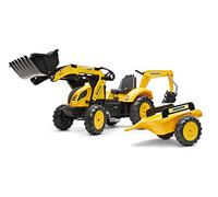 FALK - Tractopelle à pédales Komatsu avec excavatrice et remorque - Dès 3 ans - Fabriqué en France - Pelle frontale et excatrice articulées - Siège rotatif - 2086Y