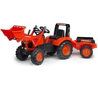 FALK - Tractopelle à pédales Kubota avec et remorque - Dès 3 ans - Fabriqué en France - Pelle frontale articulée - Siège ajustable - 2060AM