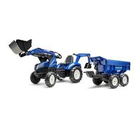 FALK - Tractopelle à pédales New Holland avec excavatrice et remorque basculante - Dès 3 ans - Fabriqué en France - pelle frontale et excatrice articulées - Remorque basculante - Siège rotatif - 3090W