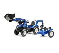 FALK - Tractopelle à pédales New Holland avec excavatrice et remorque - Bleu - Pelle Frontale et excatrice articulées - Siège Rotatif - Fabriqué en France - Dès 3 Ans - 3090Y