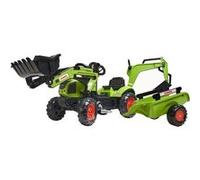 Falk - Tractopelle enfant avec excavatrice et remorque Claas Vert G