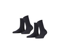 FALKE Happy Double Pack W So coton unies lot de 2 paires, Chaussettes Femme, Bleu Dark Navy 6375, 35-38