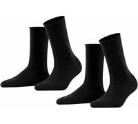Falke Chaussettes Happy femme – Lot de 2 coton uni – Noir 39-42