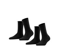 FALKE femme Happy 2-Pack chaussettes respirantes coton renforcées douces unies bords roulés non-comprimants sur le mollet adaptées aux diabétiques multipack lot de 2 paires