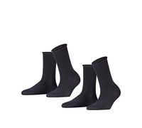 FALKE Happy Double Pack W So coton unies lot de 2 paires, Chaussettes Femme, Bleu Dark Navy 6375, 35-38