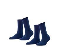 FALKE Happy Double Pack W So coton unies lot de 2 paires, Chaussettes Femme, Bleu Royal Blue 6000, 35-38