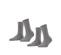 FALKE Happy Double Pack W So coton unies lot de 2 paires, Chaussettes Femme, Gris Light Grey Melange 3390, 35-38