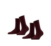 FALKE Happy Double Pack W So coton unies lot de 2 paires, Chaussettes Femme, Rouge Barolo 8596, 35-38