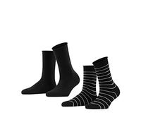 FALKE Happy Stripe Multipack W So coton fantaisie lot de 2 paires, Chaussettes Femme, Noir Black 3000, 35-38