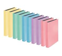 Falken Lot de 10 classeurs à anneaux PastellColor. Fabriqué en Allemagne. Mécanisme à anneaux 2D DIN A4, hauteur de remplissage 25 mm, couleurs assorties, idéal pour le bureau et l'école