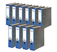 Falken lot de 10 Classeurs écologiques Recycling. Fabriqué en Allemagne. 8 cm, DIN A4, dos bleu. Revêtement extérieur en papier marbré.