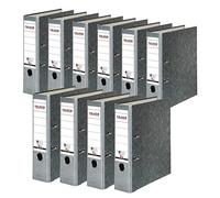 Falken lot de 10 Classeurs écologiques Recycling. Fabriqué en Allemagne. 8 cm, DIN A4, dos gris. Revêtement extérieur en papier marbré.