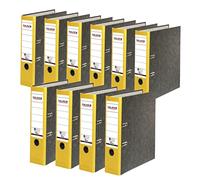 Falken lot de 10 Classeurs écologiques Recycling. Fabriqué en Allemagne. 8 cm, DIN A4, dos jaune. Revêtement extérieur en papier marbré.