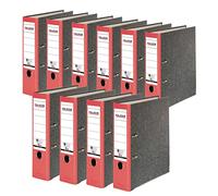 Falken lot de 10 Classeurs écologiques Recycling. Fabriqué en Allemagne. 8 cm, DIN A4, dos rouge. Revêtement extérieur en papier marbré.