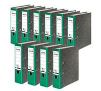 Falken lot de 10 Classeurs écologiques Recycling. Fabriqué en Allemagne. 8 cm, DIN A4, dos vert. Revêtement extérieur en papier marbré.