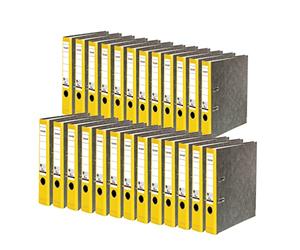 Falken lot de 25 Classeurs écologiques Recycling. Fabriqué en Allemagne. 5 cm, DIN A4, dos jaune. Revêtement extérieur en papier marbré.