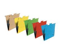 Falken Lot de 5 pochettes suspendues UniReg. Fabriquées en Allemagne. En carton recyclé pour format A4 avec grenouilles en lin de différentes couleurs