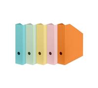 Falken Lot de 5 porte-revues vegan Pure Pastel. Fabriqué en Allemagne. Porte-revues en carton reliure raffiné pour format DIN A4/C4, largeur 7,5 cm, porte-revues écologique, trou de préhension, FSC