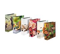 Falken Lot de 6 classeurs à levier en plastique avec motifs assortis - Fabriqué en Allemagne - 8 cm de large - Format A4 - Différents motifs