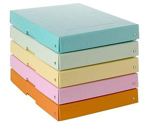 Falken - Ref. 22001952000F - PureBox Pastel - Lot de 5 boîtes de rangement avec couvercle - emballage cadeau - sans plastique - format A4 - H 40 mm - poignée découpée - entourée d'un ruban - assorties