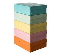 Falken - Ref. 22001960000F - PureBox Pastel - Lot de 5 boîtes de rangement avec couvercle - emballage cadeau - sans plastique - format A4 - H100 mm - poignée découpée - entourée d'un ruban - assorties