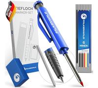 FALKENWALD® Crayon Chantier [ + 7 mines + taille-crayon + poignée d'écriture ] - Porte Mine pour Menuisier Bricolage Dessin Tracer - Crayon de charpentier