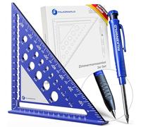 Falkenwald® Equerre Menuisier 180 mm + Crayon Chantier + Surface d'écriture - Avec marqueur pour trous profonds - Outils de Traçage pour charpentier, couvreur, Bricolage Outillage