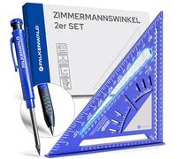Falkenwald® Equerre Menuisier 300 mm + Crayon Chantier + Surface d'écriture - Avec marqueur pour trous profonds - Outils de Traçage pour charpentier, couvreur, Bricolage Outillage