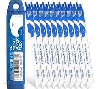 FALKENWALD Lot de 10 lames de scie sabre en métal S1122BF - Super Flex - 225 mm de long, 14 TPI - Bi-métal, acier inoxydable, aluminium, tôles - Tige universelle 1/2" pour Bosch, Makita, Einhell, etc.