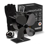 FALKENWERK Ventilateur de poêle sans électricité avec thermomètre de cheminée et gant de four - Ventilateur de cheminée silencieux - Ventilateur alimenté par la chaleur pour cheminée - Ventilateur de