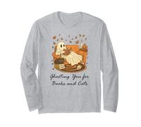 Fall Black Cat Ghosting You for Book Halloween Ghost Reading Manche Longue