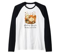 Fall Black Cat Ghosting You for Book Halloween Ghost Reading Manche Raglan